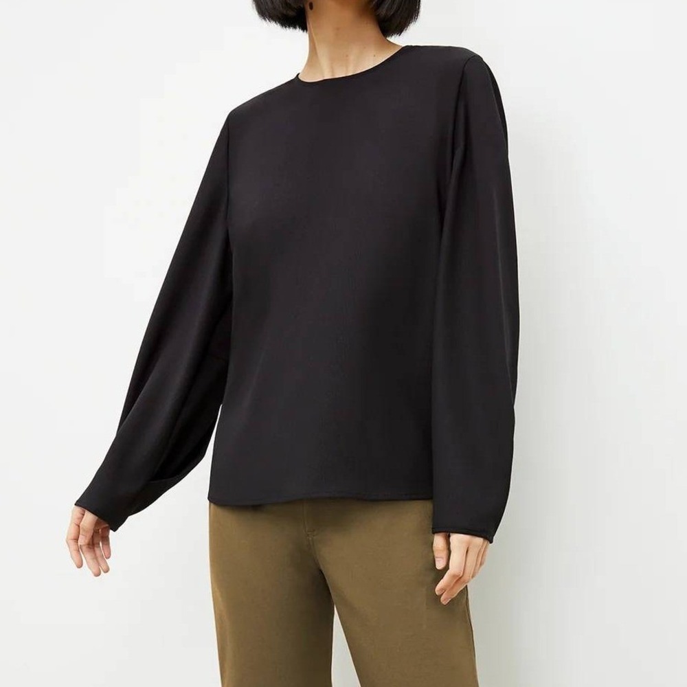 MM Lafleur Black The Carrie Top Blouse Long Sleeve Crepe Size Small